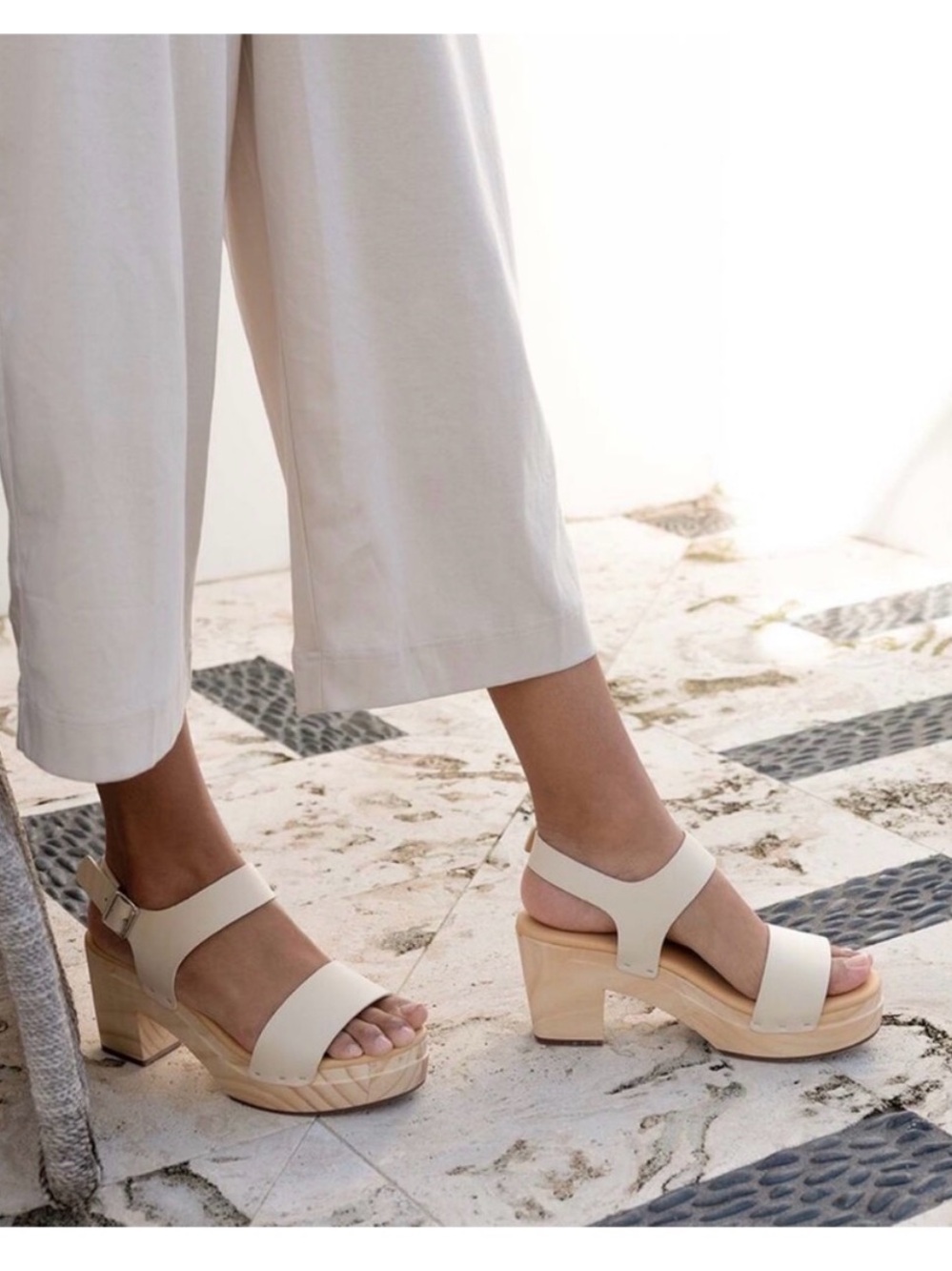 Nisolo All-Day Open Toe Leather Clog Sandal Bone Sz 6.5